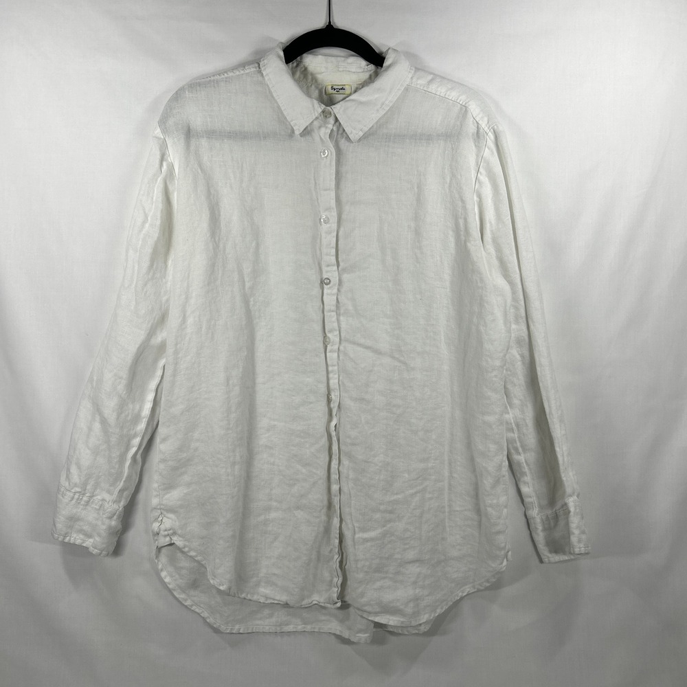 Symple NYC White 100% Linen Long-Sleeve Button-Down Shirt S/M